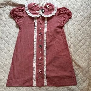James and Lottie Crimson White gingham dress with custom embroidery